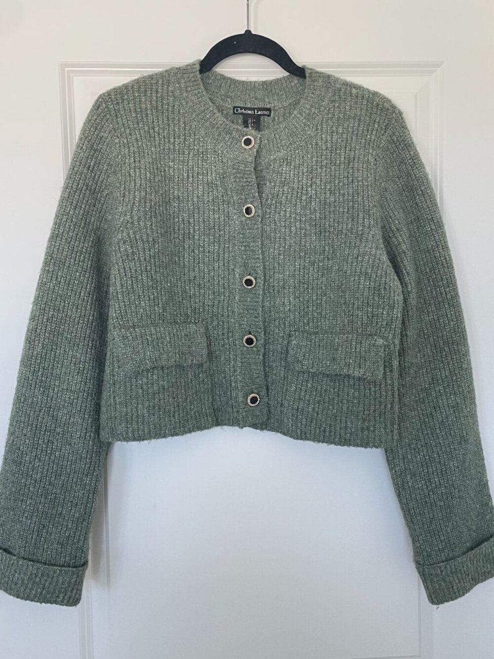 Christian Lacroix Green Wool Blend Cropped Button Sweater – Women’s L